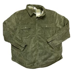 Three Dots Ladies Button Down Collared Cord Oversized Shirt Jacket - Olive